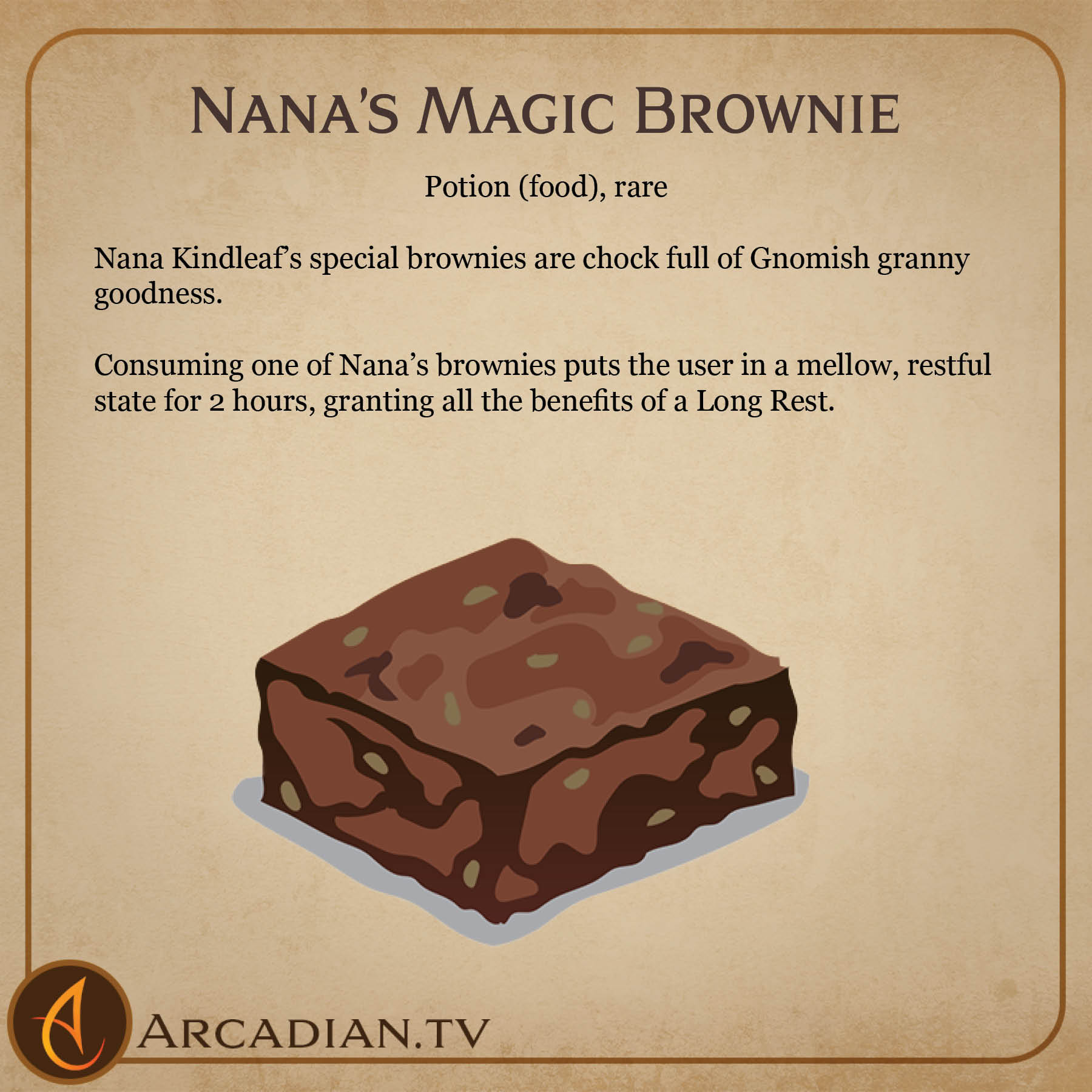 Nana’s Magic Brownie DnD new magic food Arcadian Media