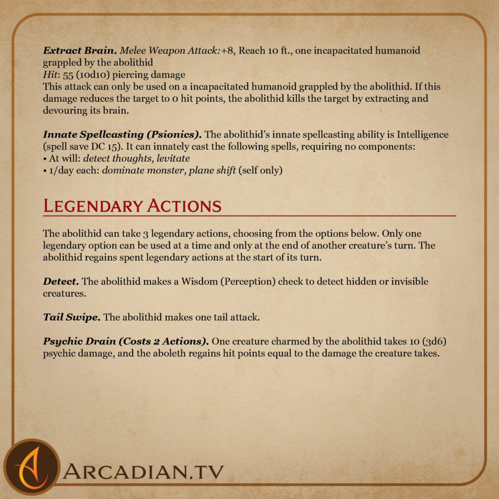 Abolithid card 4 - legendary actions