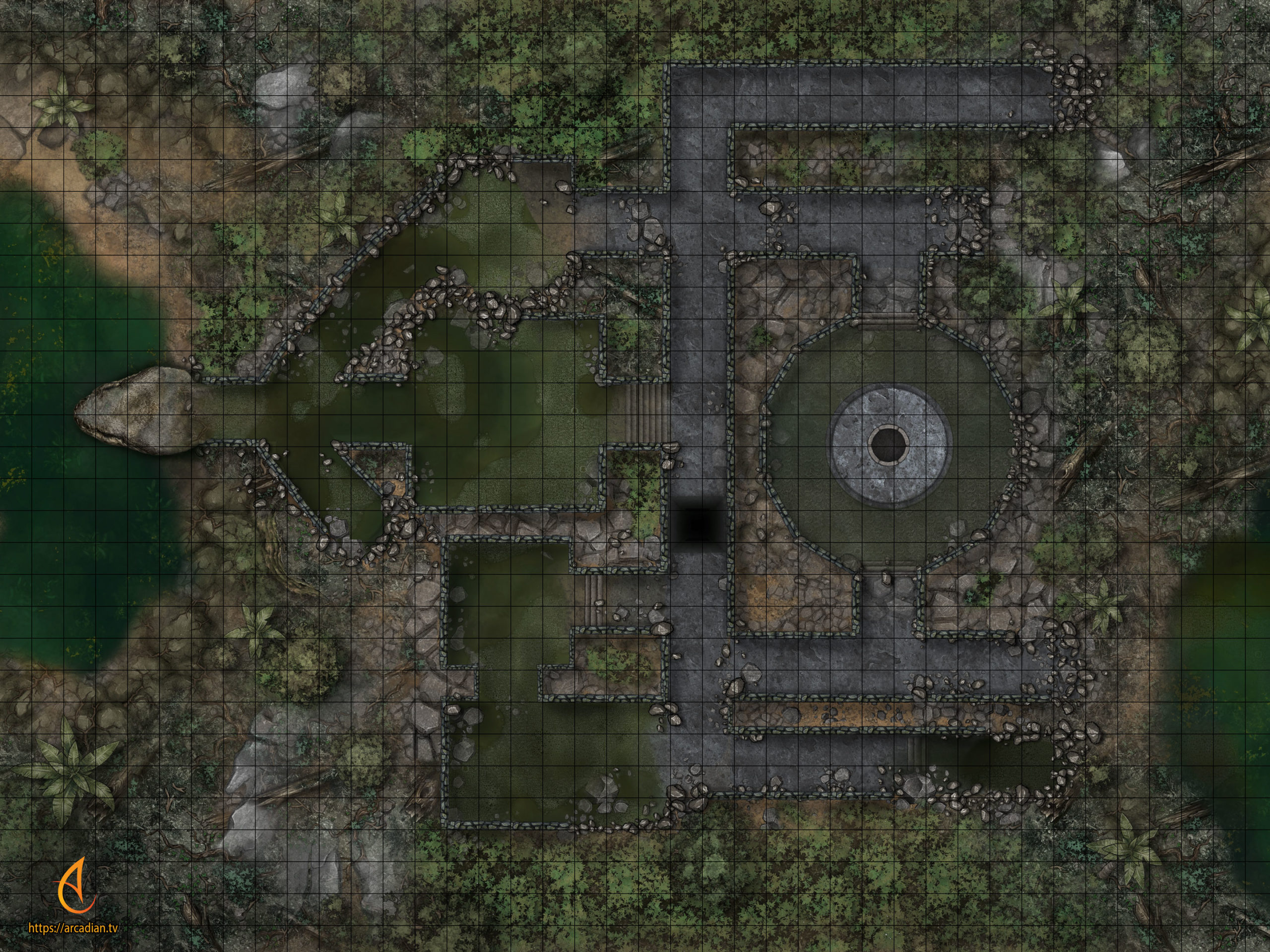 Temple of the Viper Queen battle map gridded