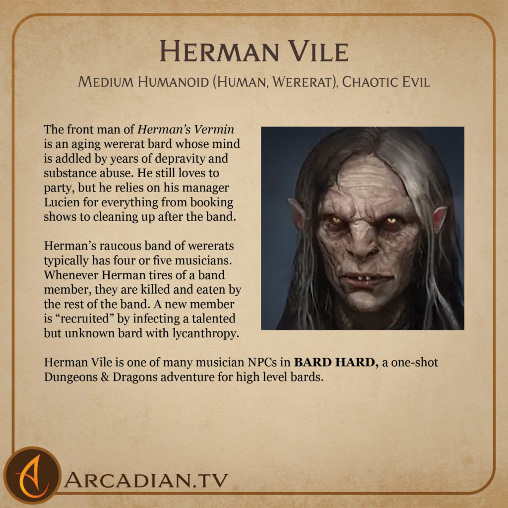 Herman Vile NPC card 1 - description