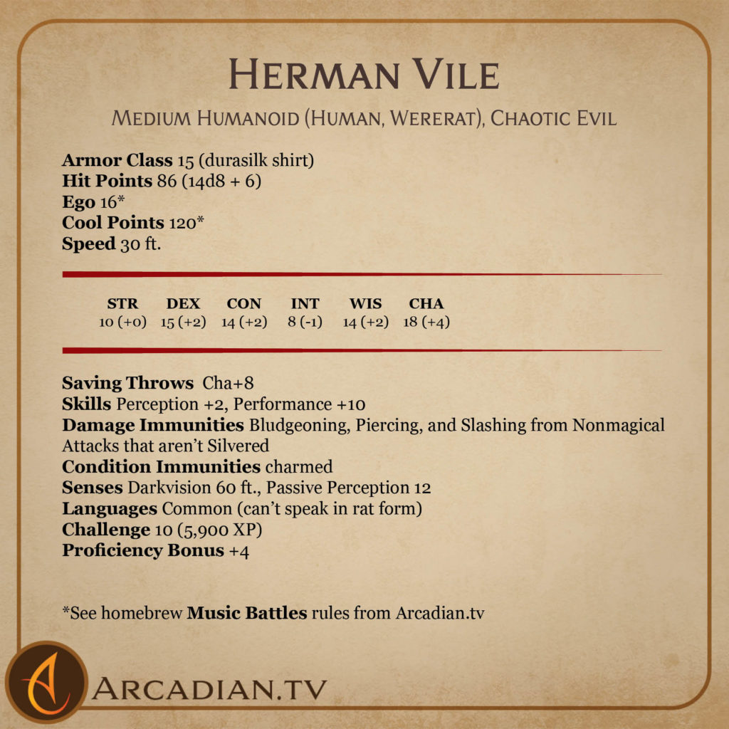 Herman Vile NPC card 2 - stats