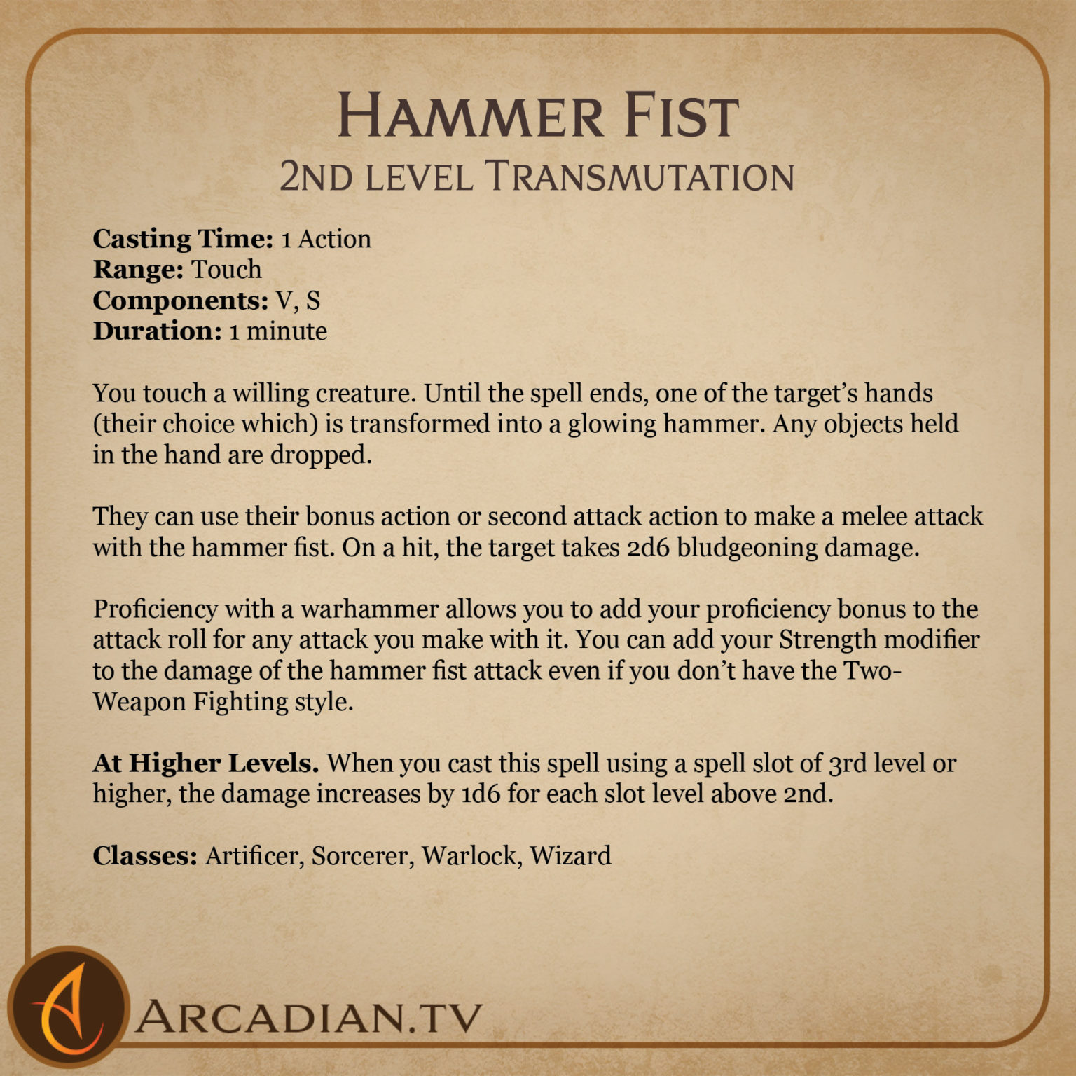 Hammer Fist – new DnD Transmutation spell - Arcadian Media