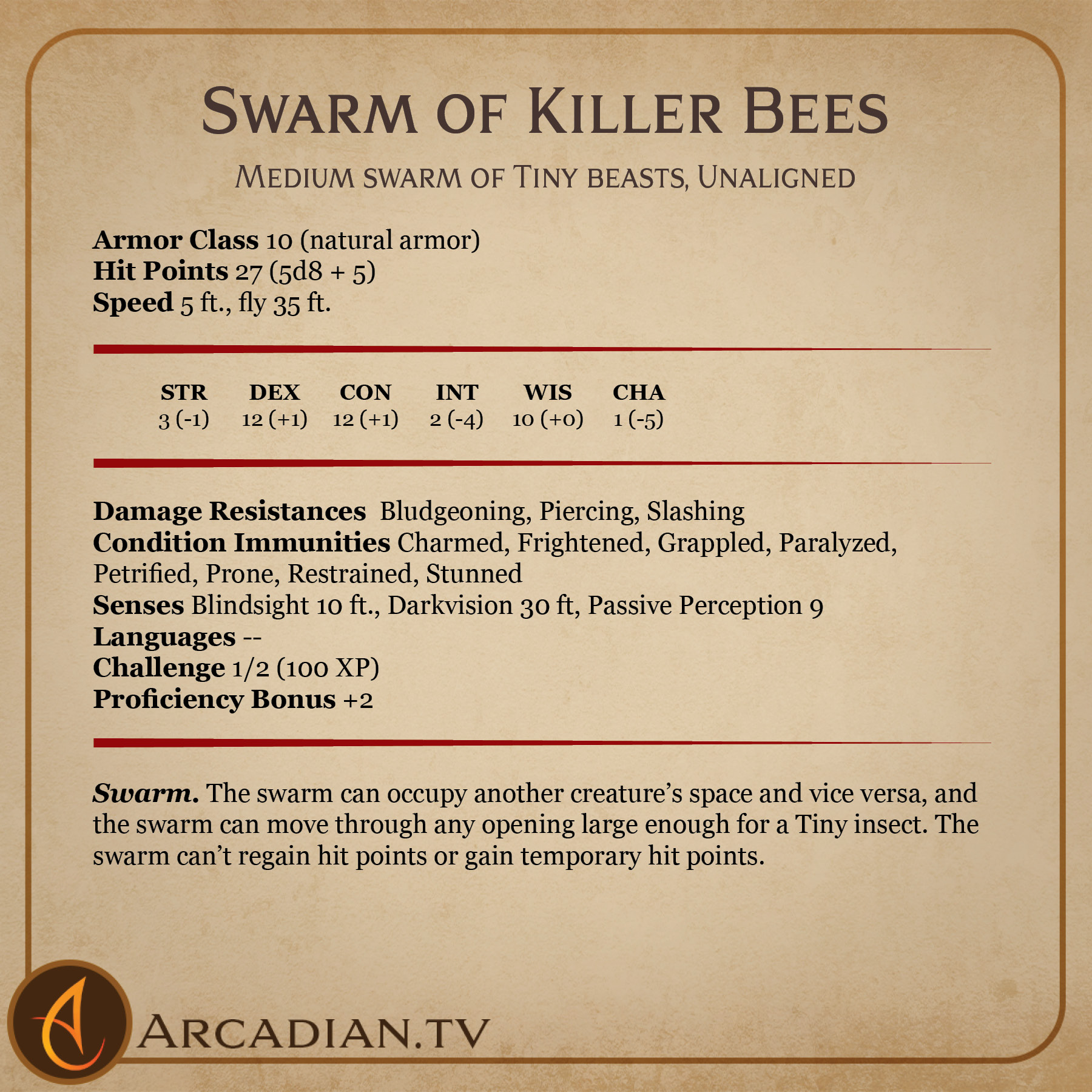 Swarm of Killer Bees new DnD monster Arcadian Media