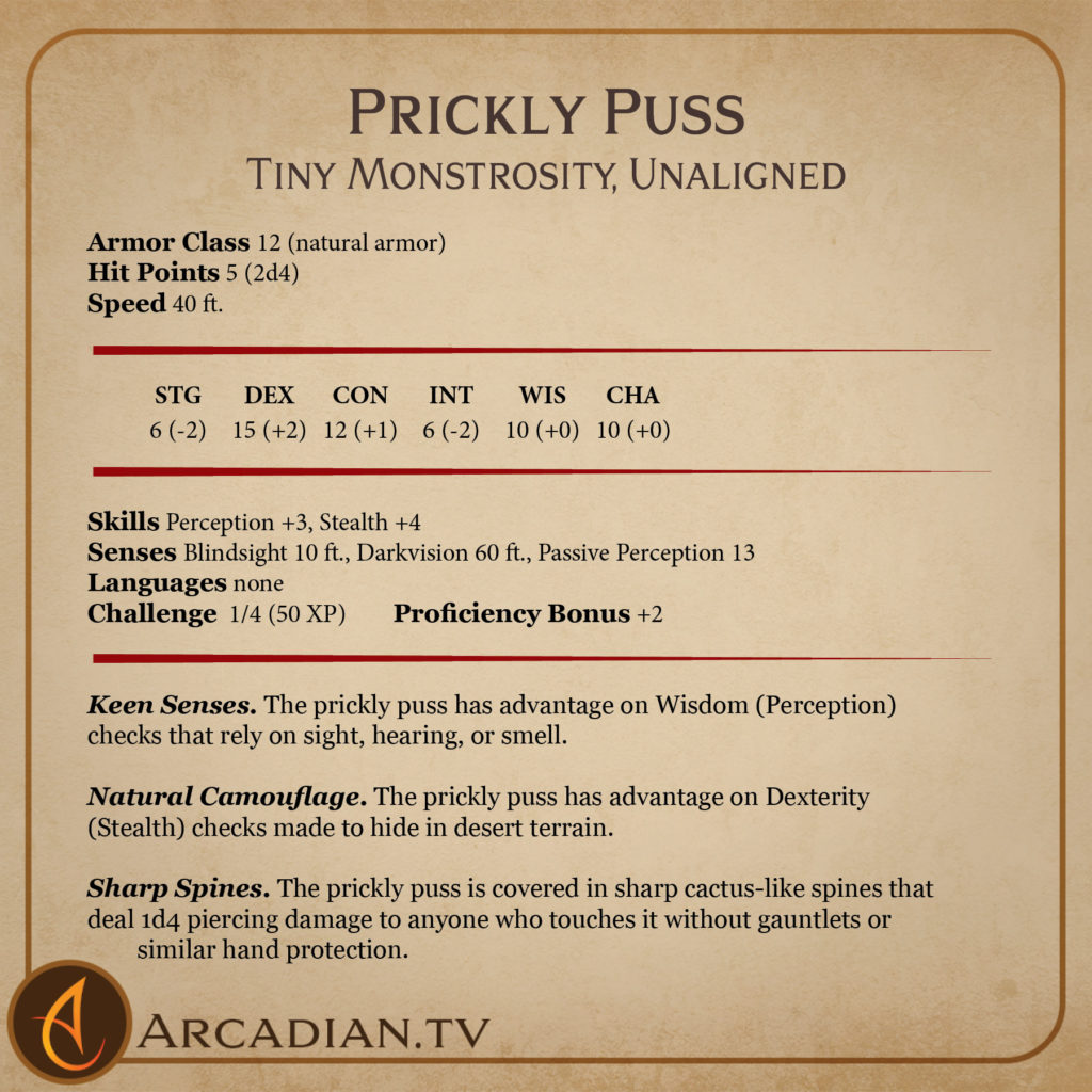 Prickly Puss monster card 2