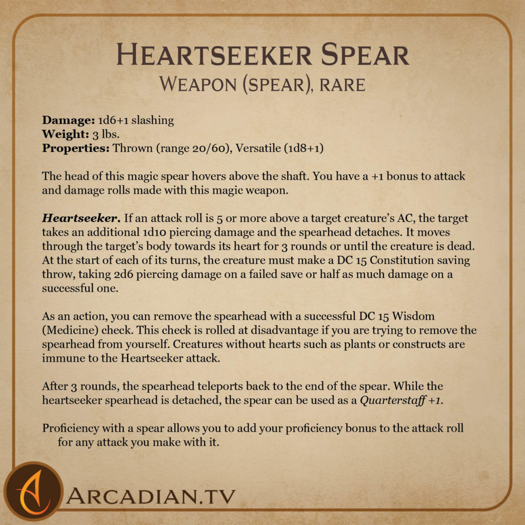 Heartseeker Spear magic item card 2