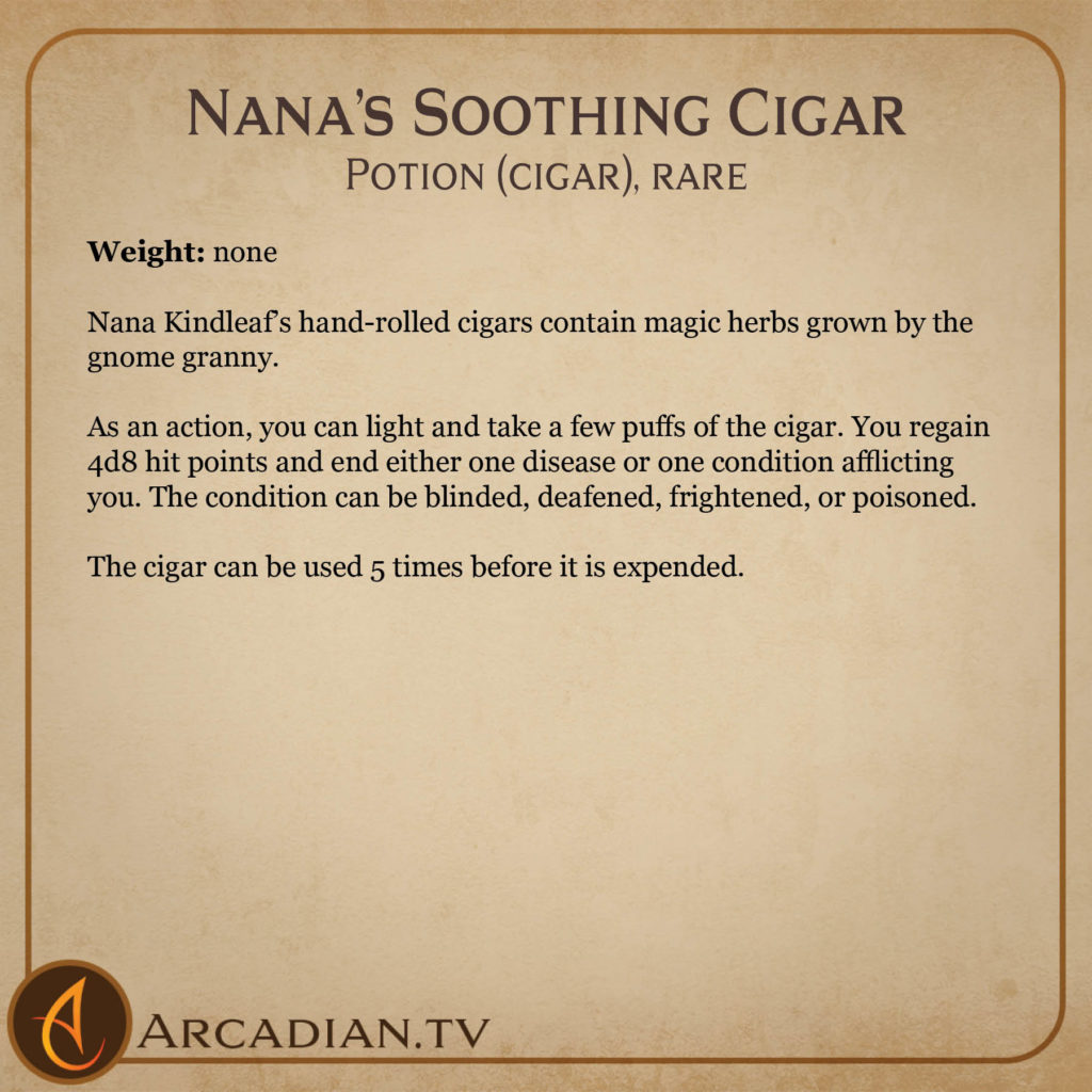 Nanas Soothing Cigar magic item card 2