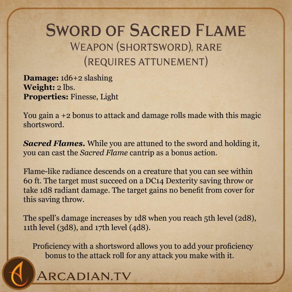 Sword of Sacred Flame magic item card 2