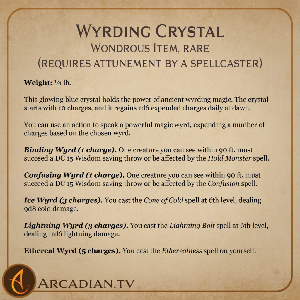 Wyrding Crystal magic item card 2
