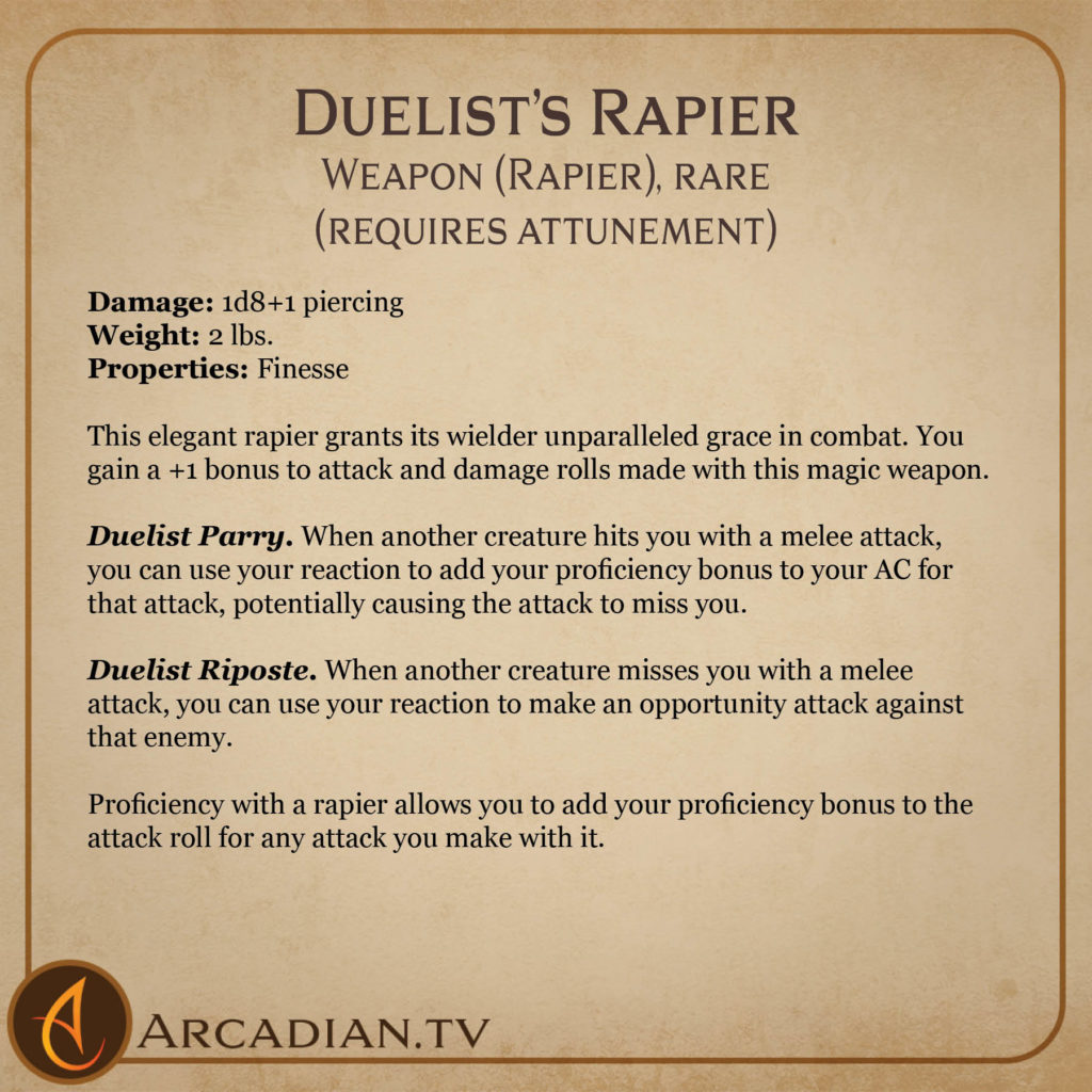 Duelist's Rapier magic item card 2