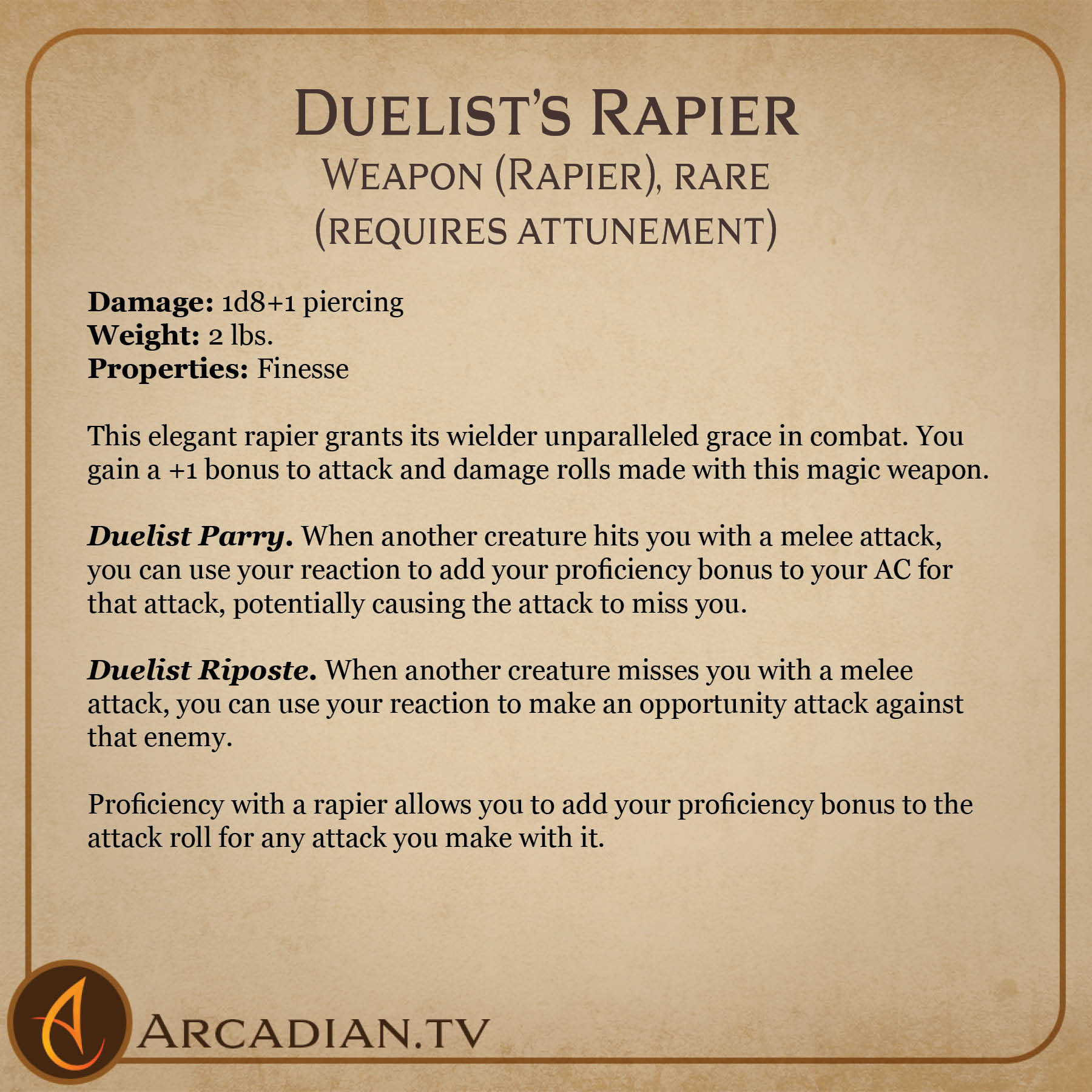 Duelist’s Rapier – new magic weapon for DnD - Arcadian Media