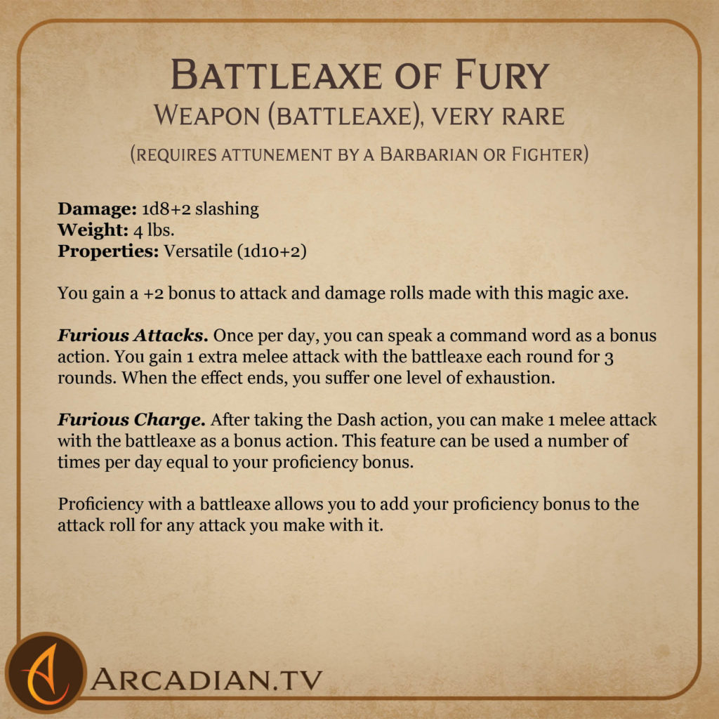 Battleaxe of Fury magic item card 2