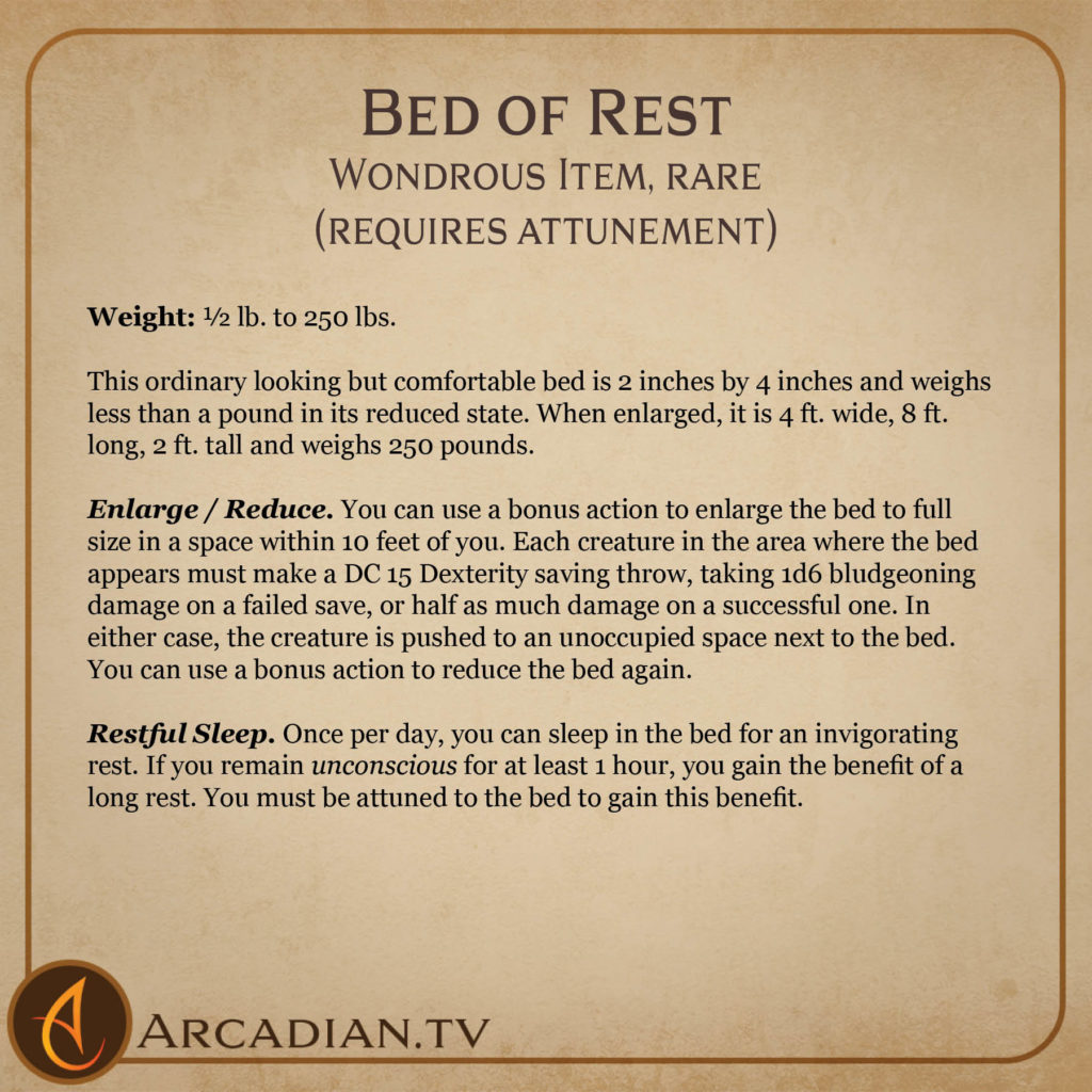 Bed of Rest magic item card 2