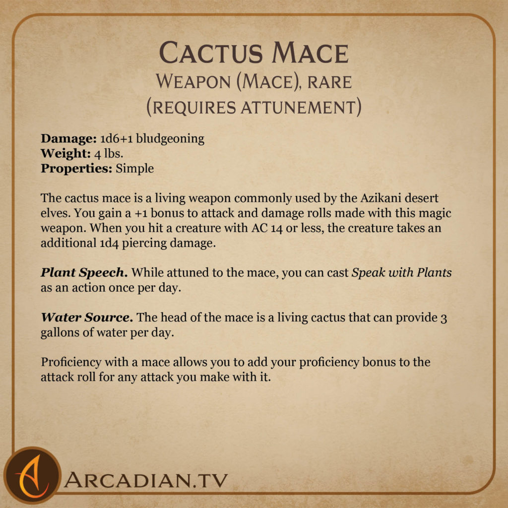 Cactus Mace magic item card 2