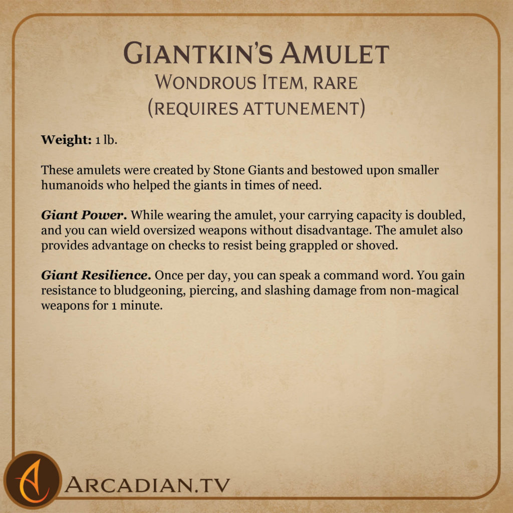 Giantkin's Amulet magic item card 2