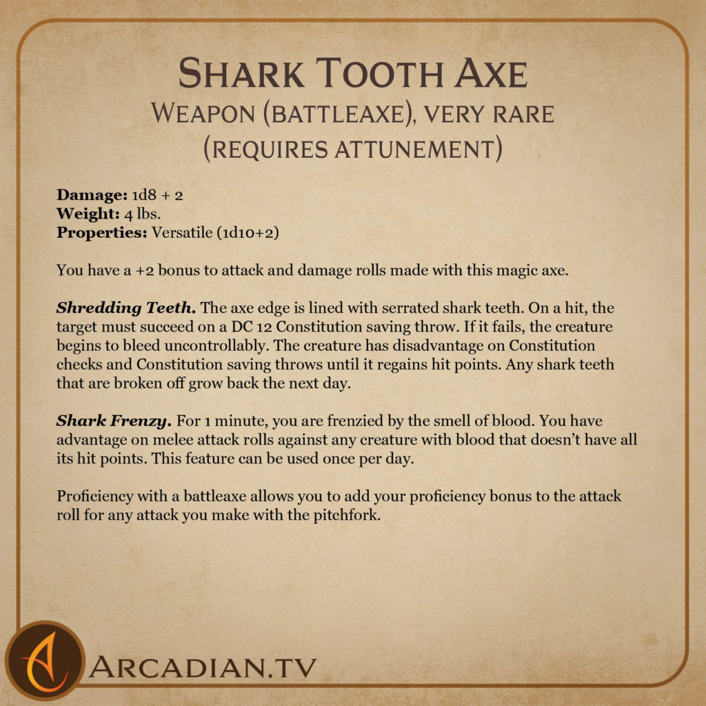 Shark Tooth Axe magic item card 2