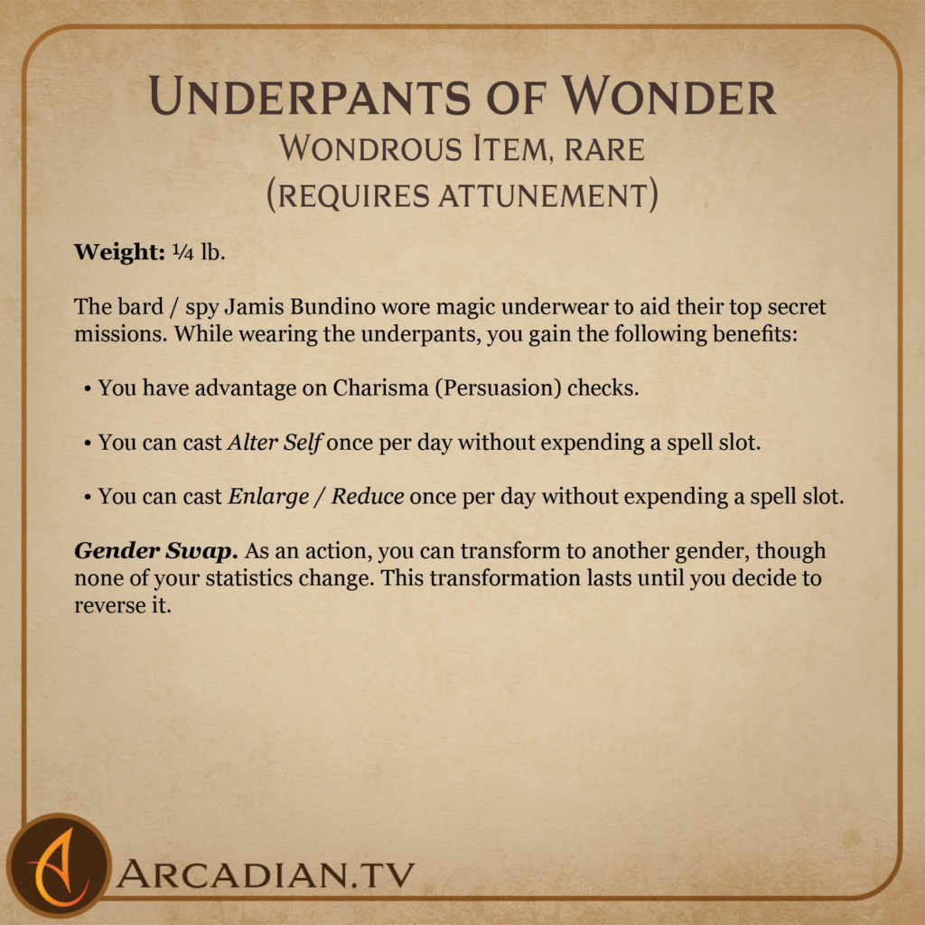Underpants of Wonder magic item card 2