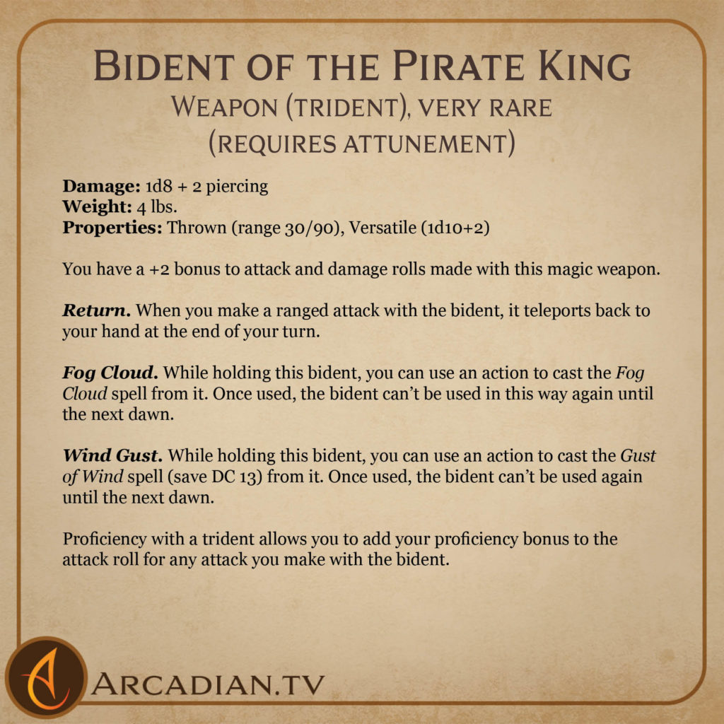 Bident of the Pirate King magic item card 2