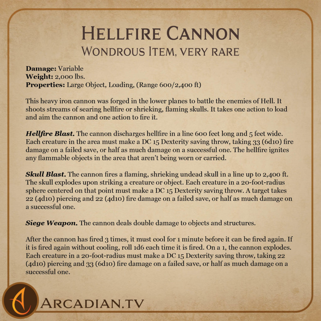 Hellfire Cannon magic item card 2