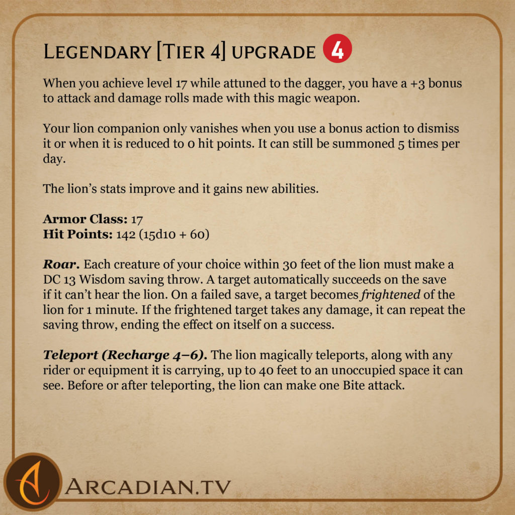 Dagger of the Lion magic item card 5, Tier 4
