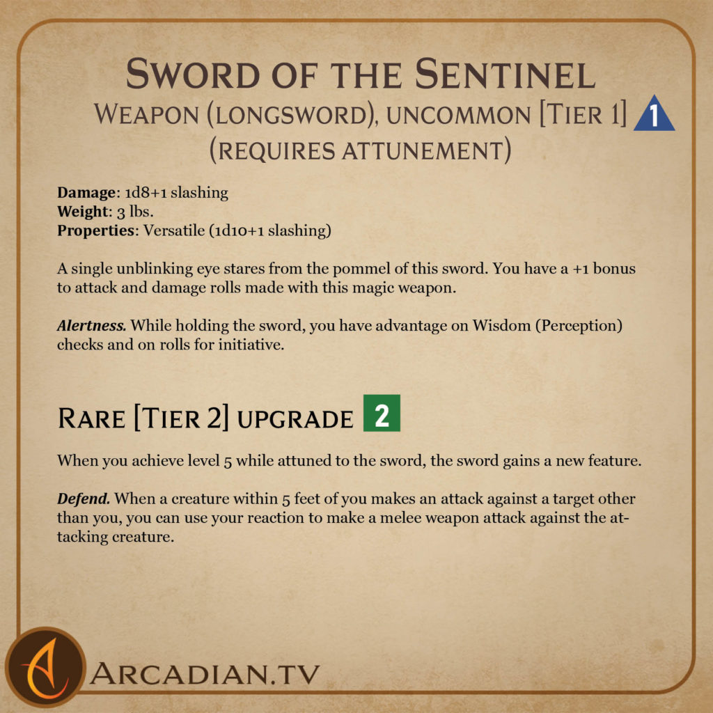 Sword of the Sentinel magic item card 2 - Tiers 1 and 2
