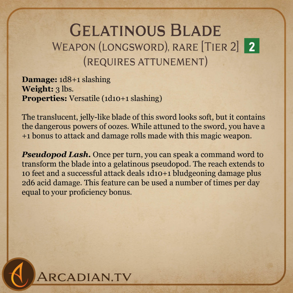 Gelatinous Blade magic item card 2
