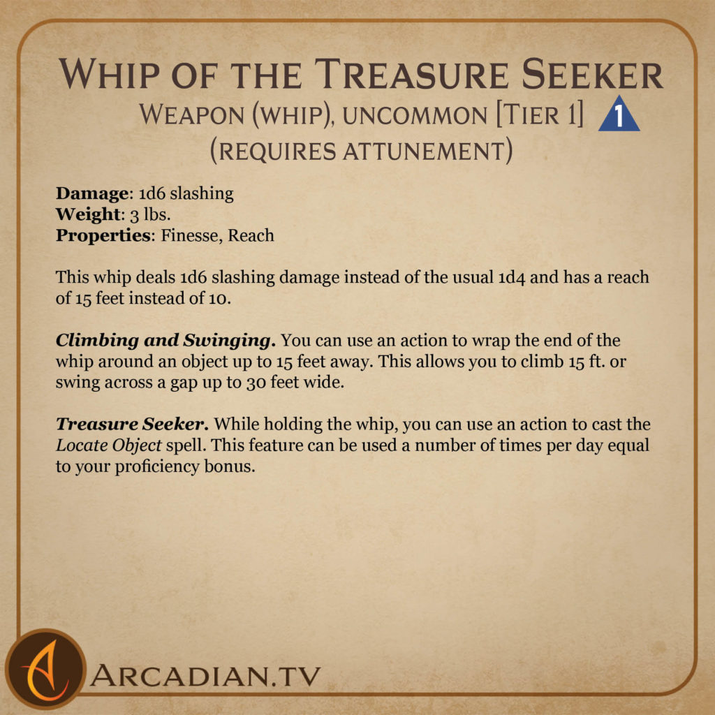 Whip of the Treasure Seeker magic item card 2