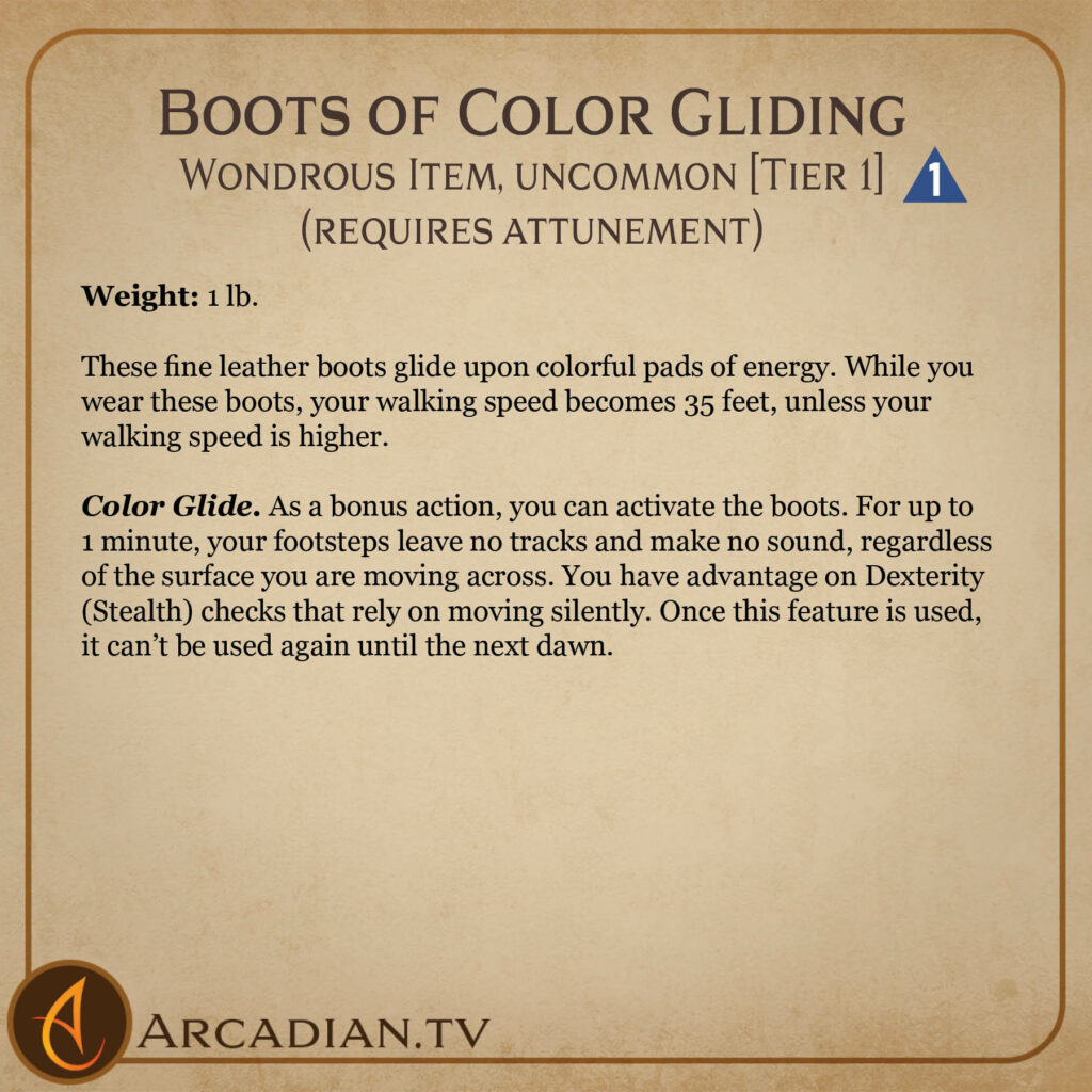 Boots of Color Gliding magic item card 2