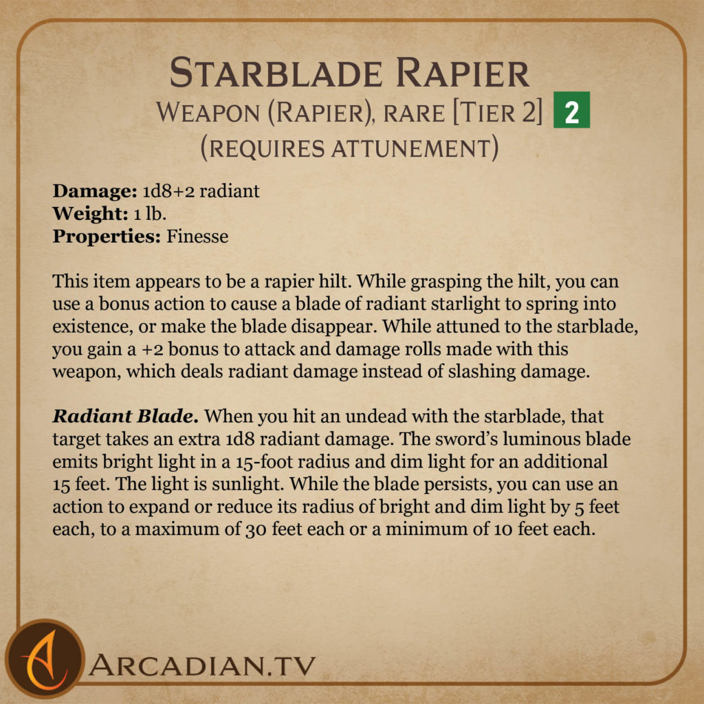 Starblade Rapier magic item card 2