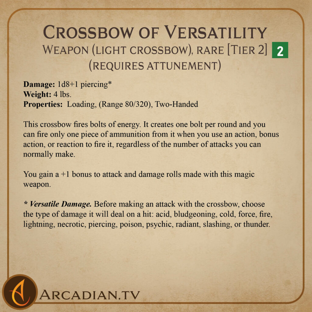 Crossbow of Versatility magic item card 2