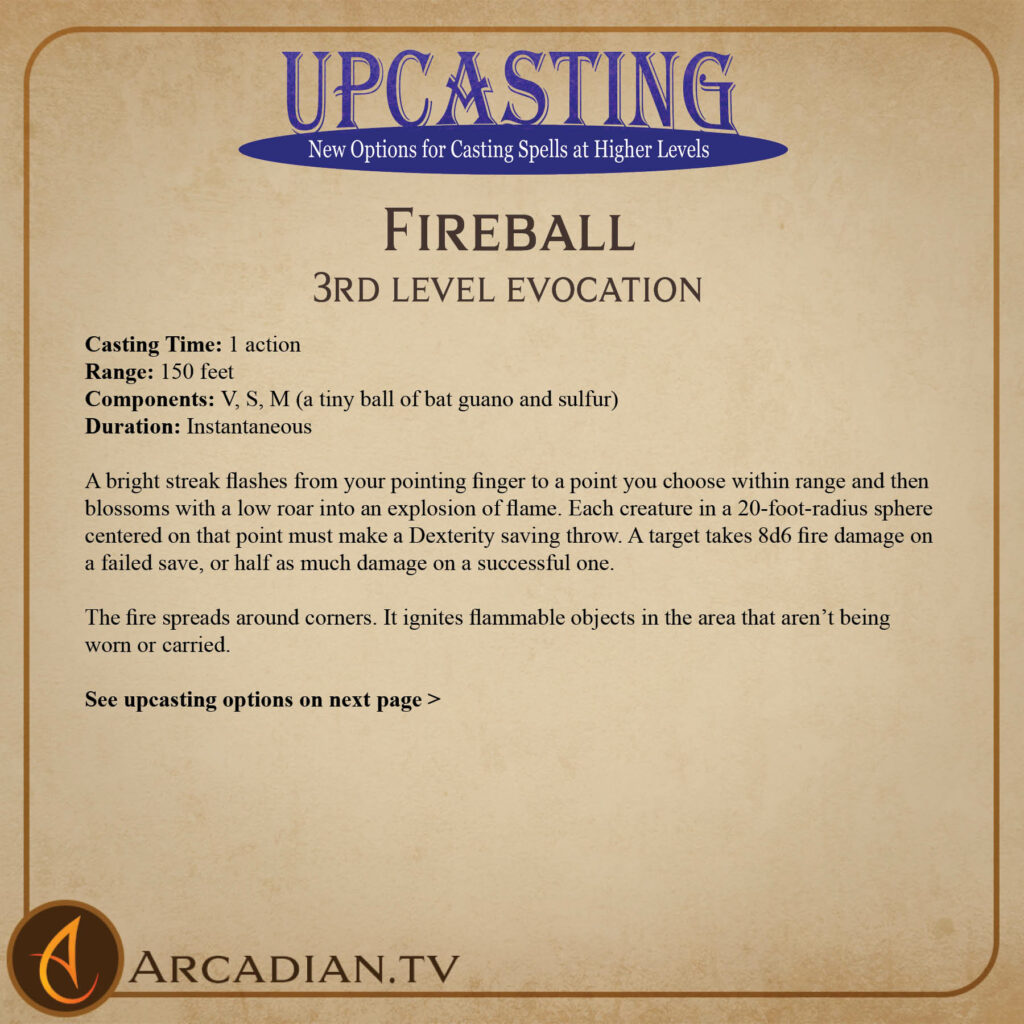 Fireball upcasting spell card 1