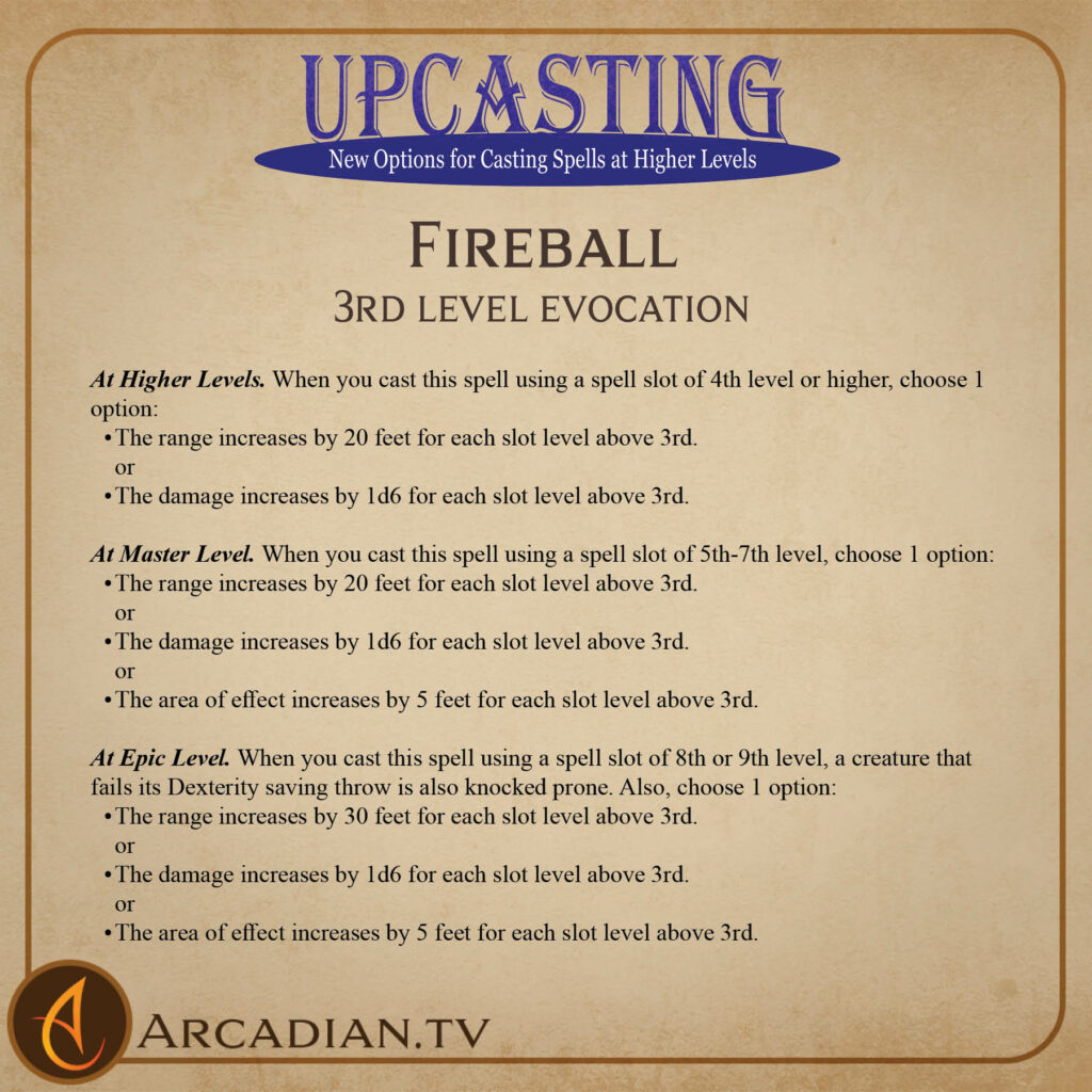 Fireball upcasting spell card 2