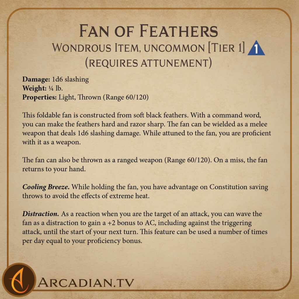 f Feathers magic item card 2