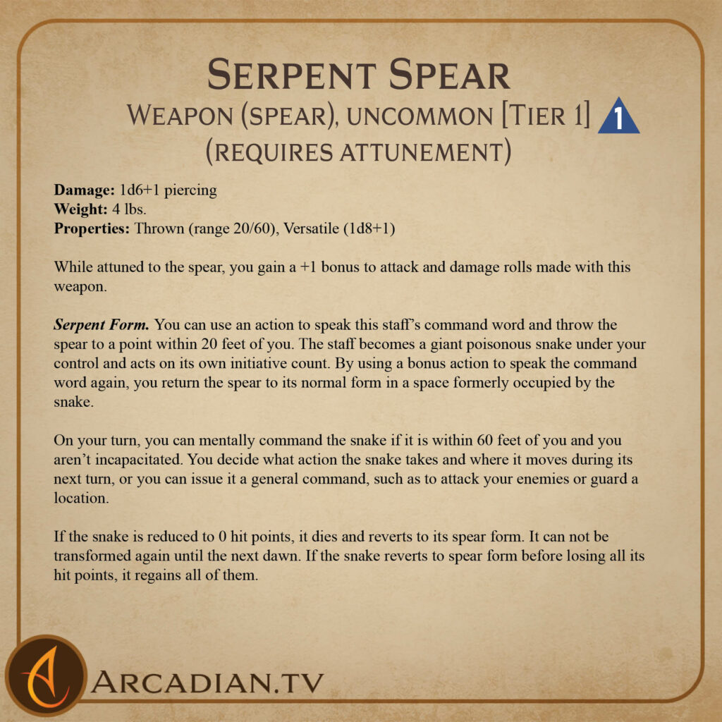 Serpent Spear magic item card 2