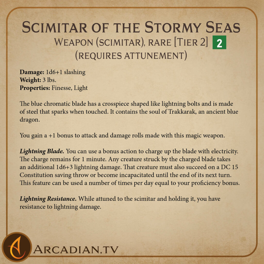 Scimitar of the Stormy Seas magic item card 2