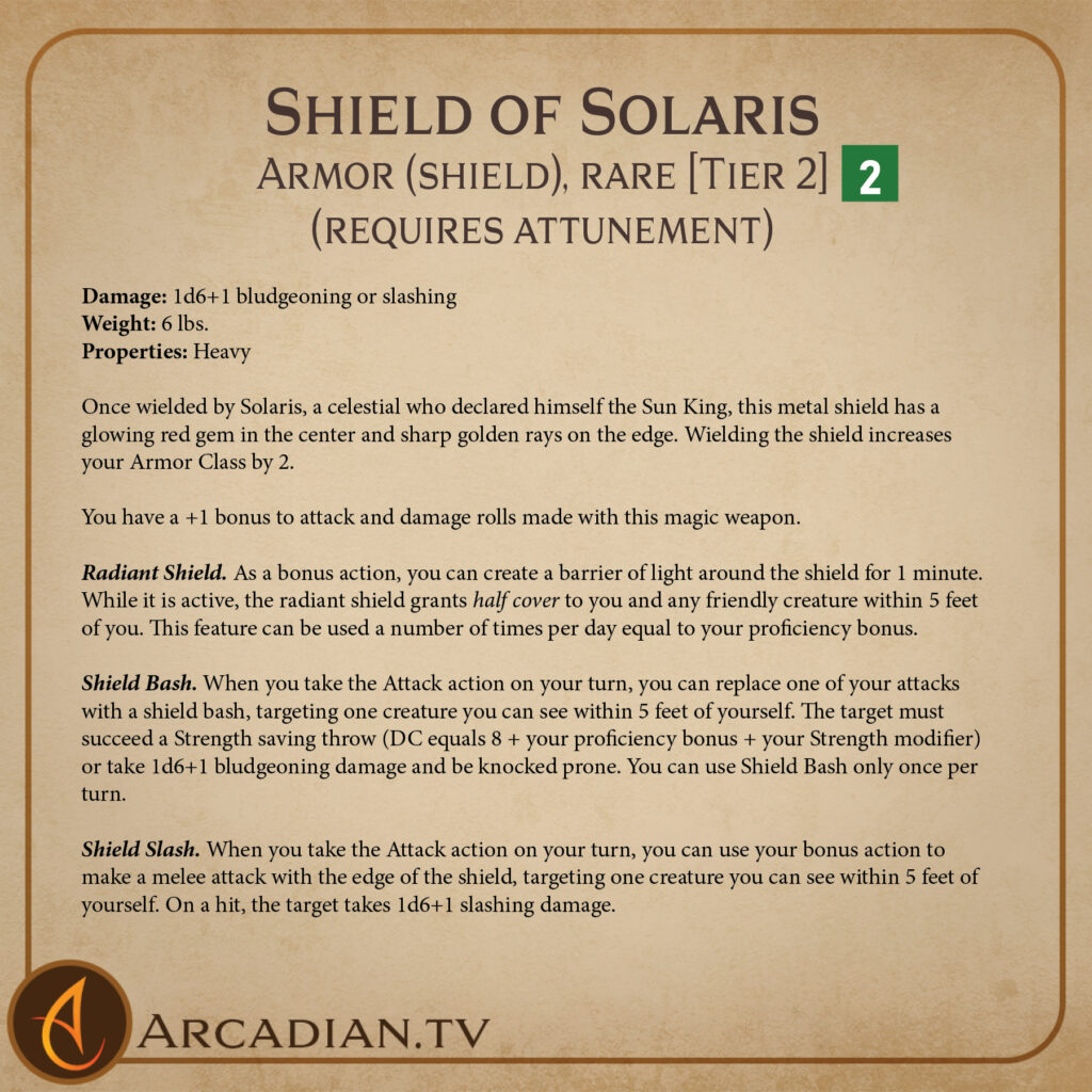 Shield of Solaris magic item card 2
