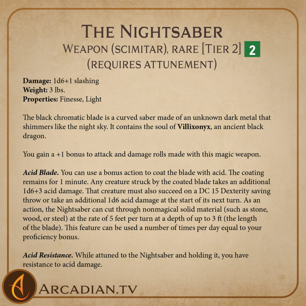 Nightsaber magic item card 2