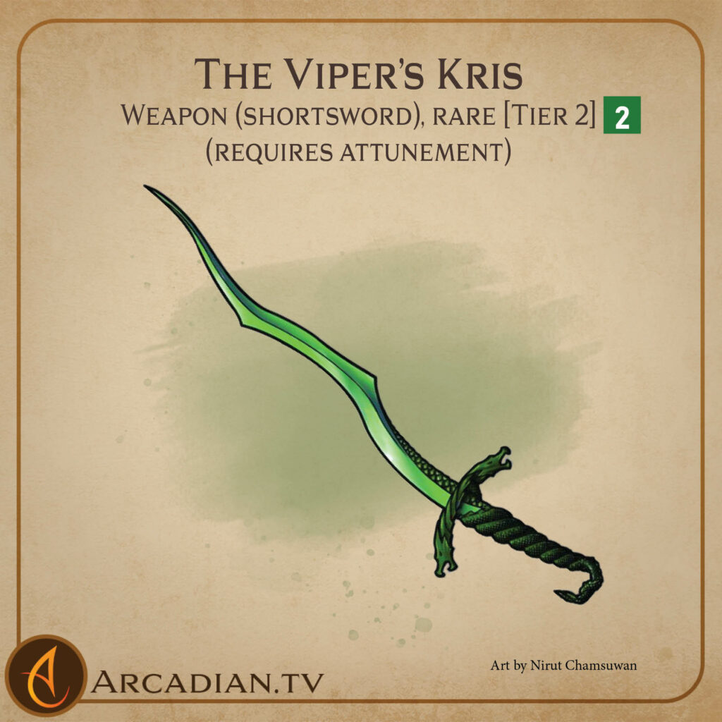 The Viper's Kris magic item card 1