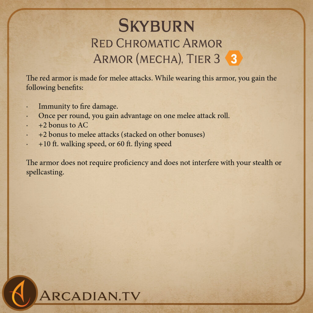 Skyburn chromatic armor magic item card