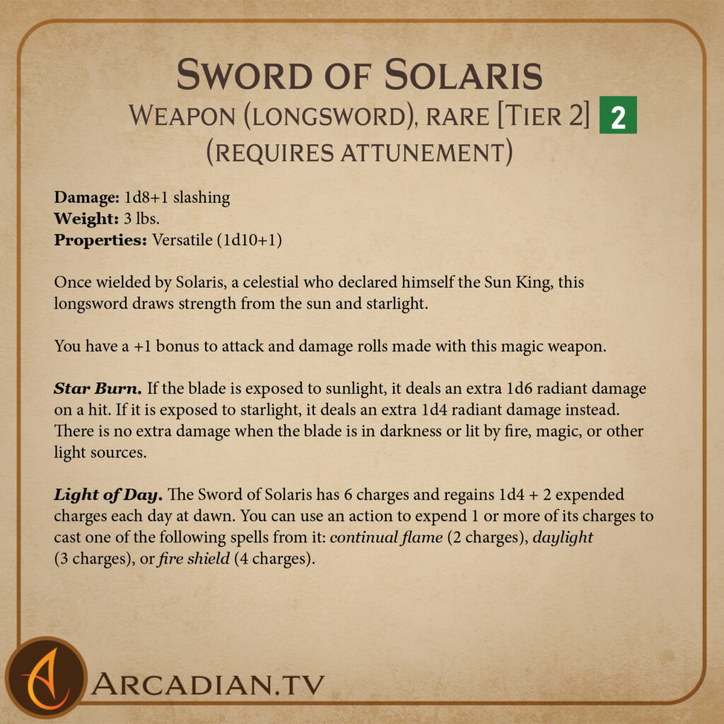 Sword of Solaris magic item card 2