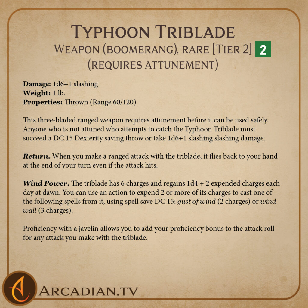 Typhoon Triblade magic item card 2