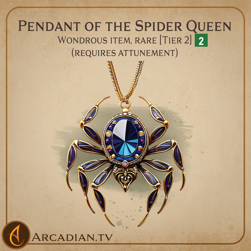 Pendant of the Spider Queen magic item card 1