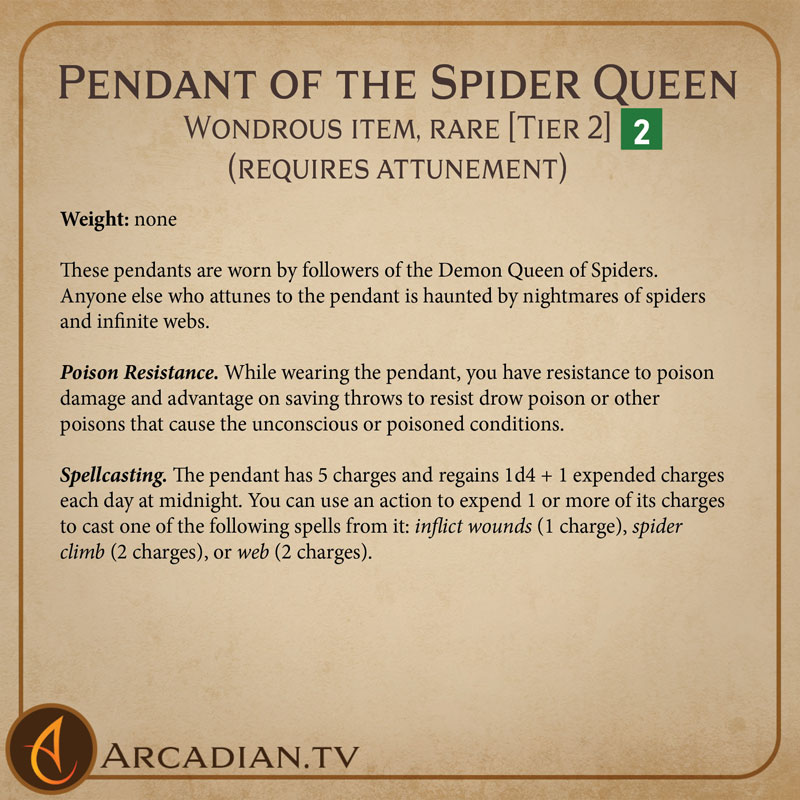 Pendant of the Spider Queen magic item card 2