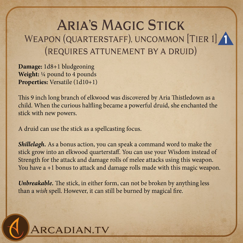 Aria’s Magic Stick magic item card 2