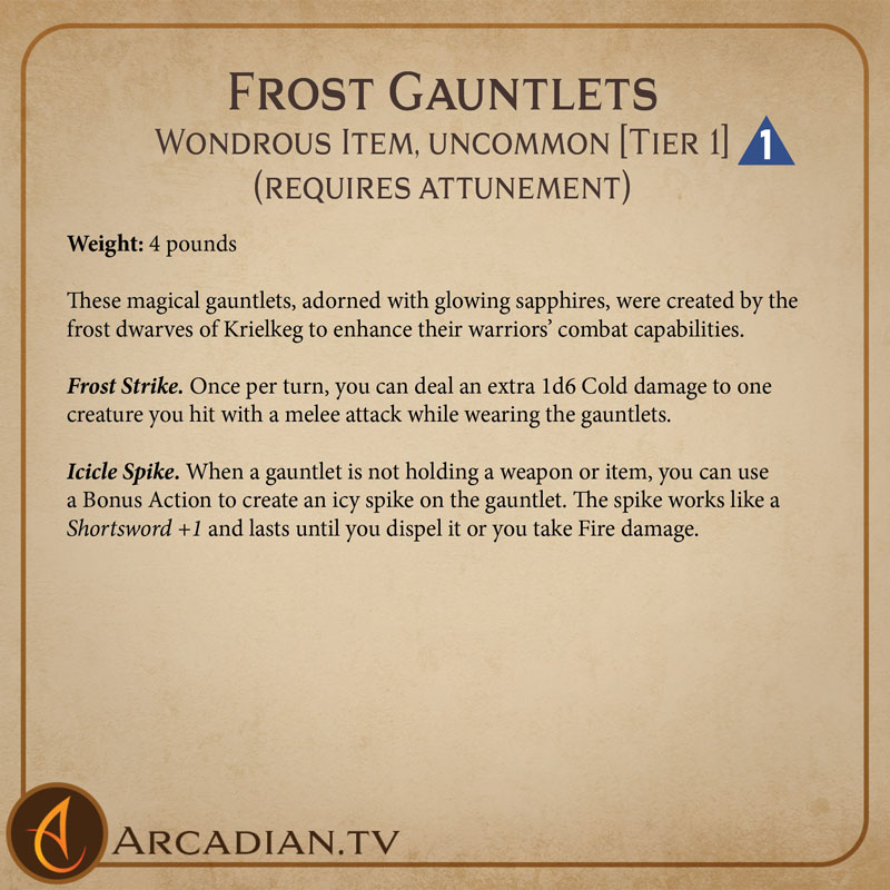 Frost Gauntlets magic item card 2