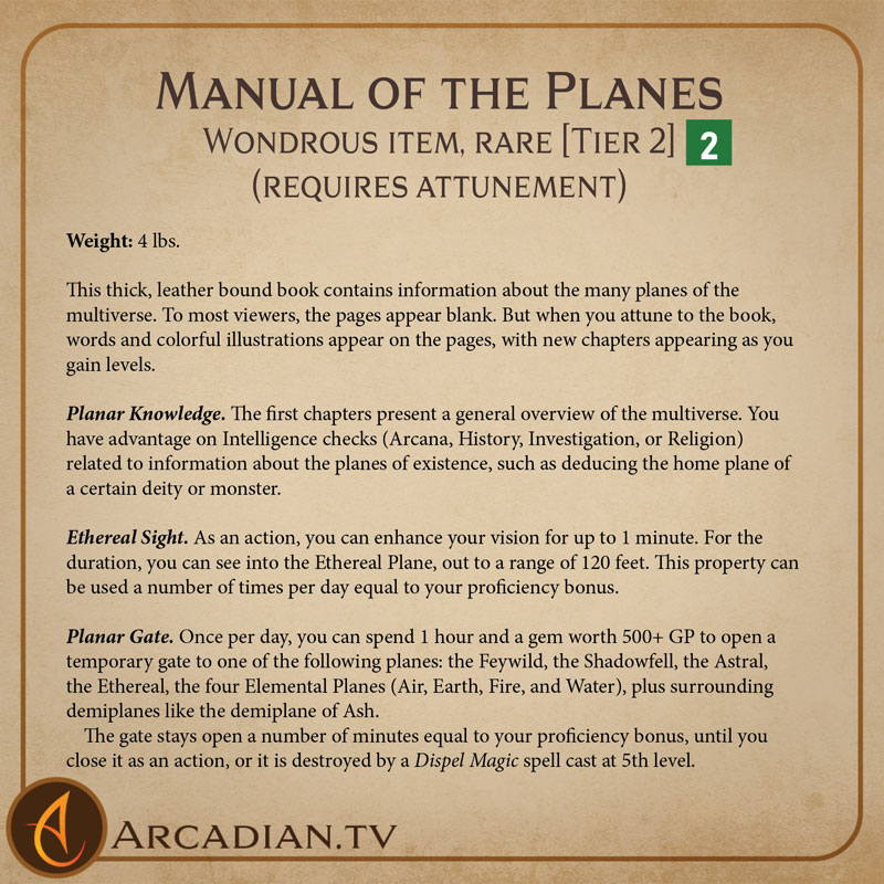 Manual of the Planes magic item card 2