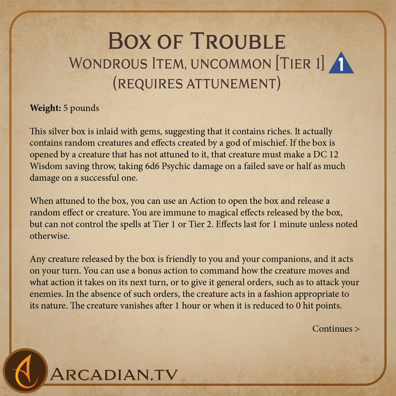 Box of Trouble magic item card 2