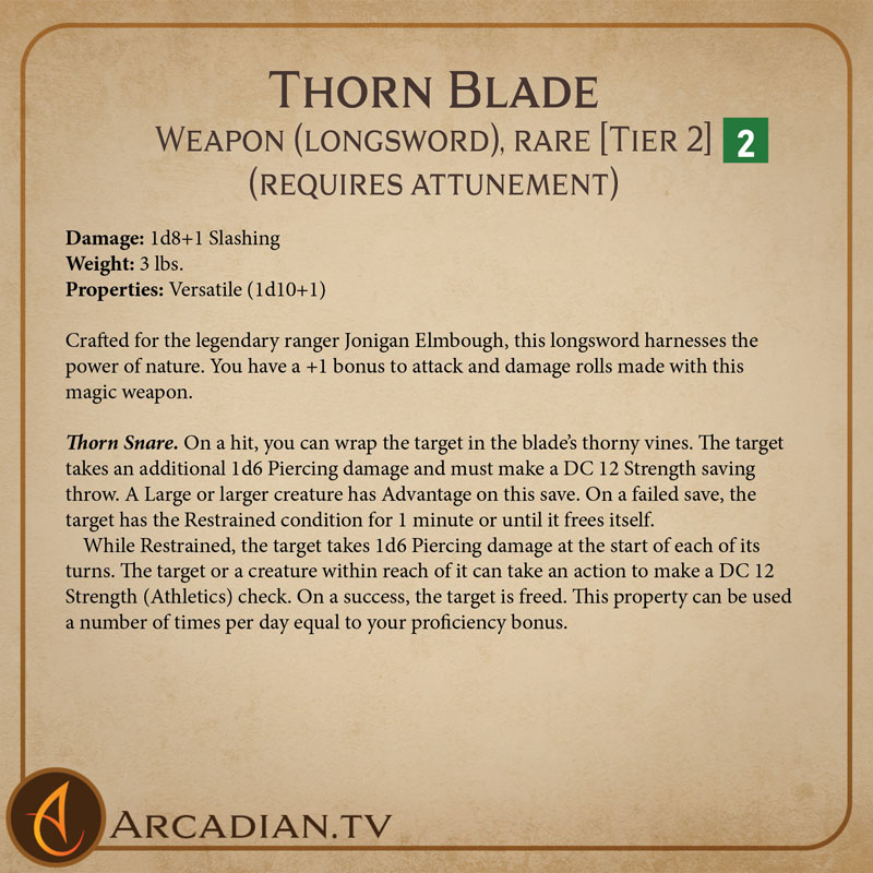 Thorn Blade magic item card 2